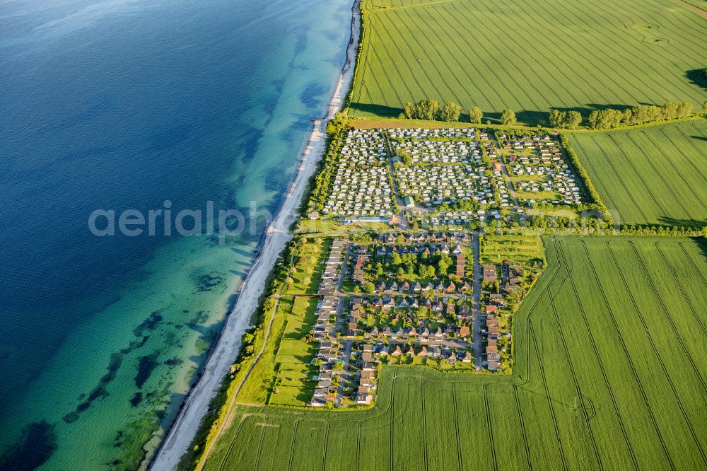 Neukirchen from the bird's eye view: Caravans and tents - campsite and tent site campsite on the Costa Sahna in Neukirchen on the Baltic Sea coast in the state Schleswig-Holstein, Germany