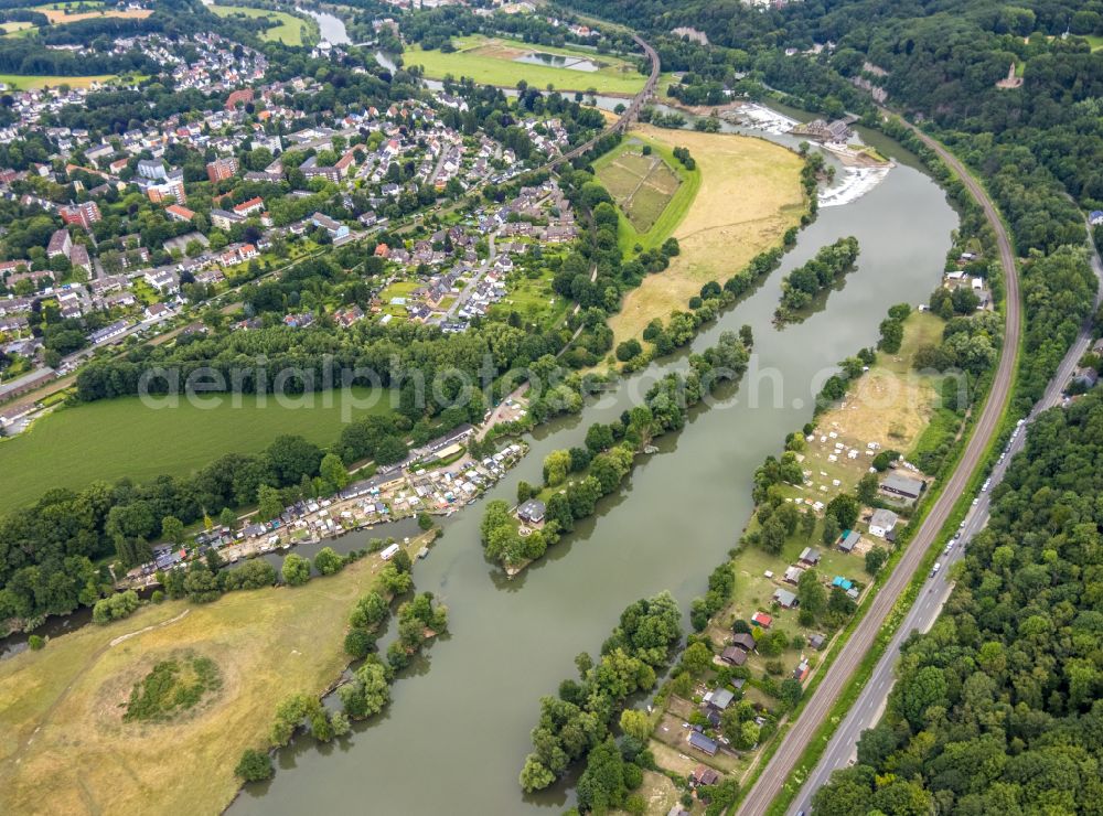 Witten from above - Camping with caravans and tents in the district Bommern on Ruhr river in Witten in the state North Rhine-Westphalia, Germany