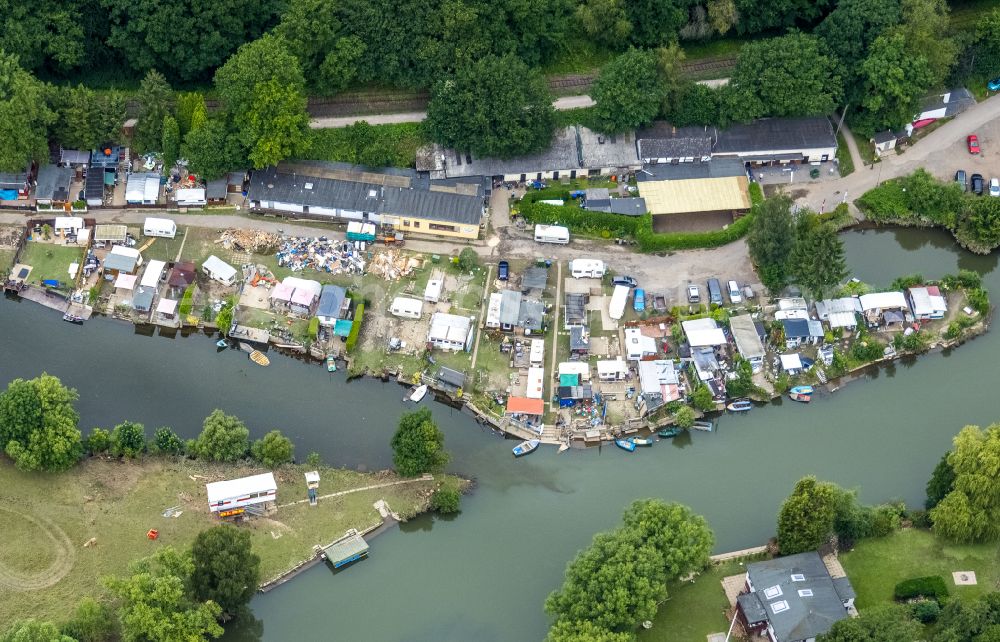 Witten from the bird's eye view: Camping with caravans and tents in the district Bommern on Ruhr river in Witten in the state North Rhine-Westphalia, Germany