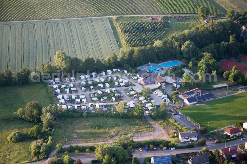 Aerial photograph Billigheim-Ingenheim - Camping with caravans and tents in the district Ingenheim in Billigheim-Ingenheim in the state Rhineland-Palatinate