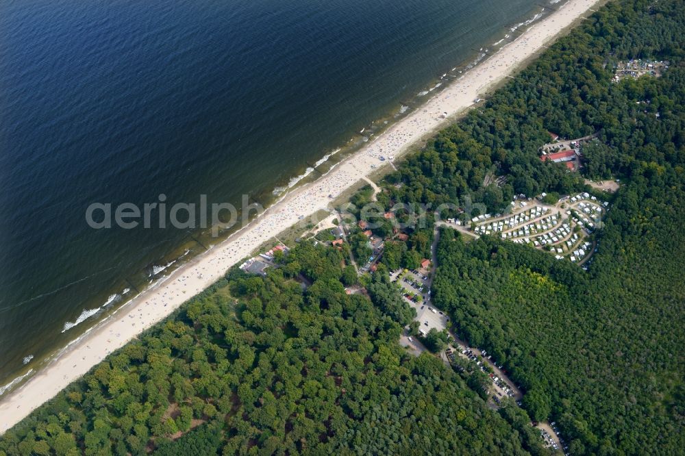 Aerial image Ückeritz - Camping with caravans and tents in the district Koelpinsee in Ueckeritz in the state Mecklenburg - Western Pomerania