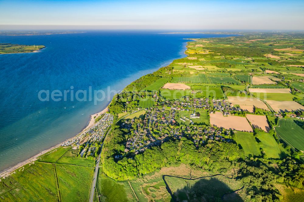 Langballig from the bird's eye view: Camping with caravans and tents at the Baltic beach in Langballig in Schleswig-Holstein