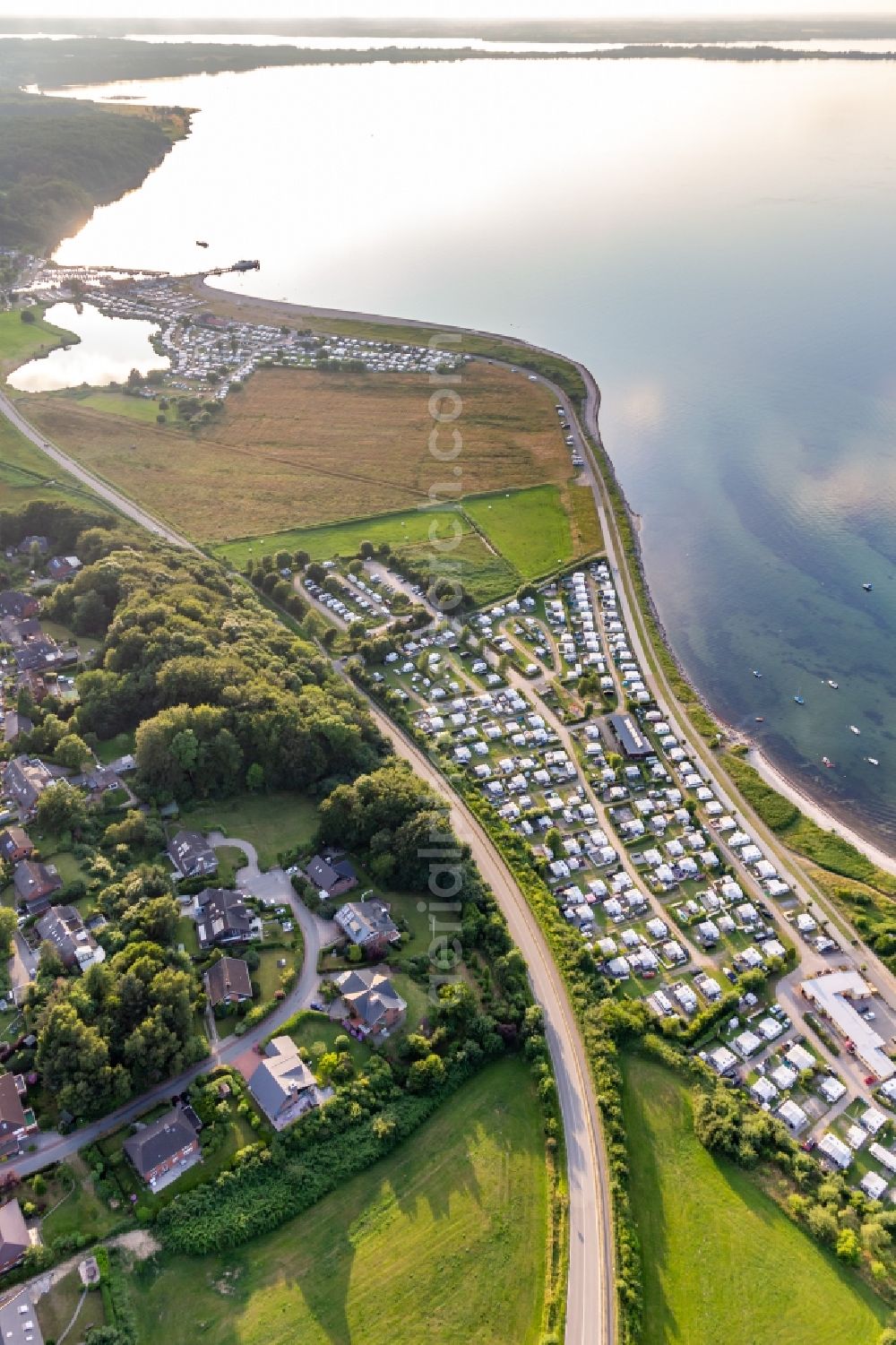 Aerial image Langballigholz - Camping with caravans and tents at the Baltic beach in Langballigholz in Schleswig-Holstein
