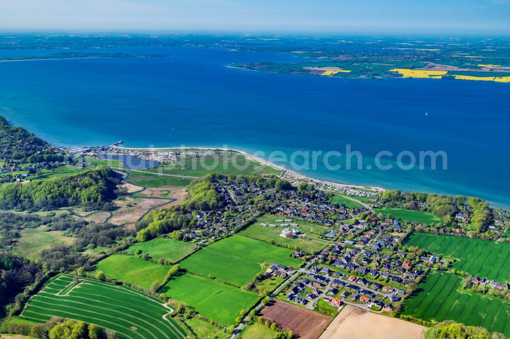 Westerholz from the bird's eye view: Storm and flood damage on the campsite with caravans and tents on the Baltic Sea beach in Langballigholz in the state of Schleswig-Holstein