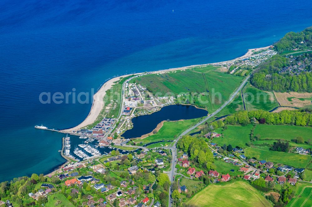 Aerial image Westerholz - Storm and flood damage on the campsite with caravans and tents on the Baltic Sea beach in Langballigholz in the state of Schleswig-Holstein