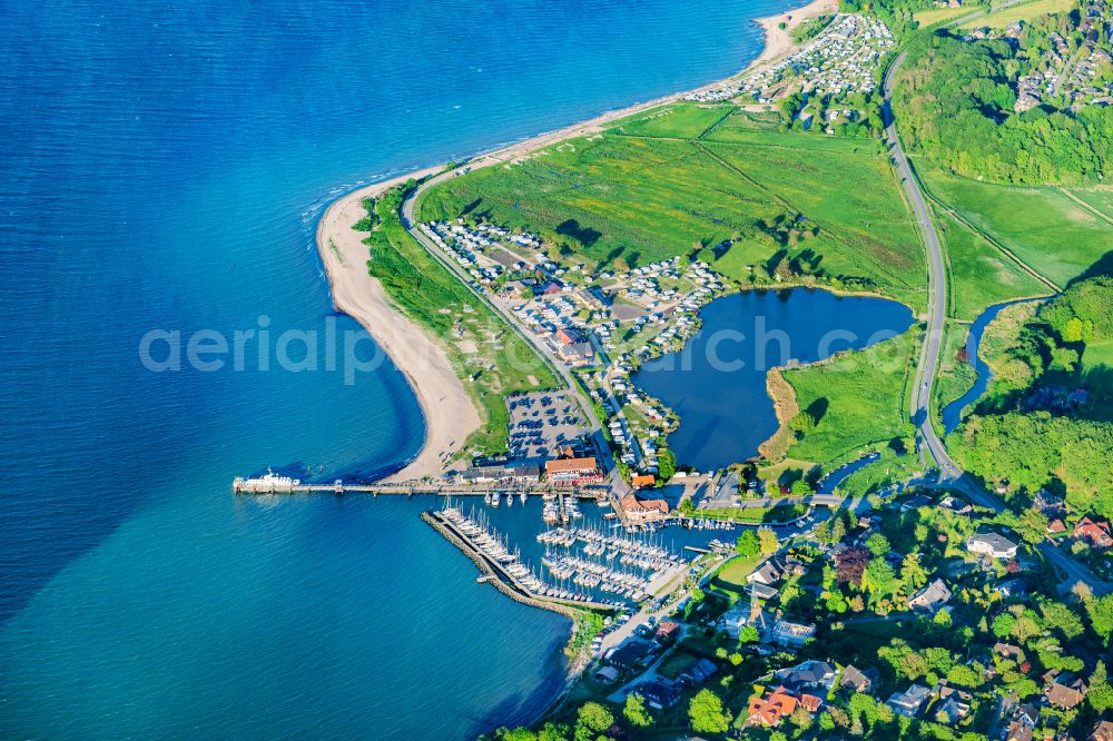 Aerial photograph Westerholz - Storm and flood damage on the campsite with caravans and tents on the Baltic Sea beach in Langballigholz in the state of Schleswig-Holstein