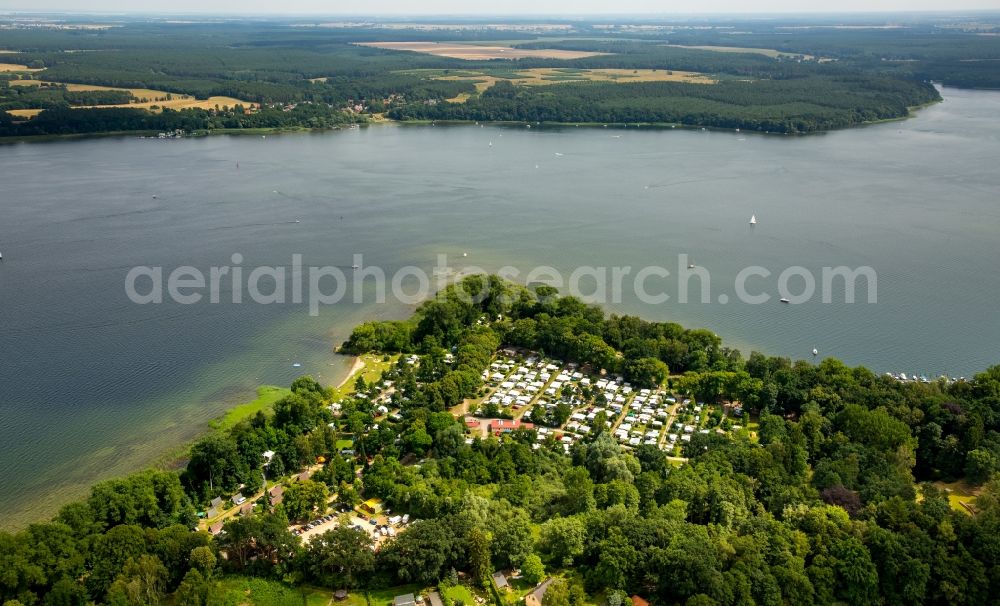 Aerial photograph Plau am See - Camping with caravans and tents in Plau am See in the state Mecklenburg - Western Pomerania