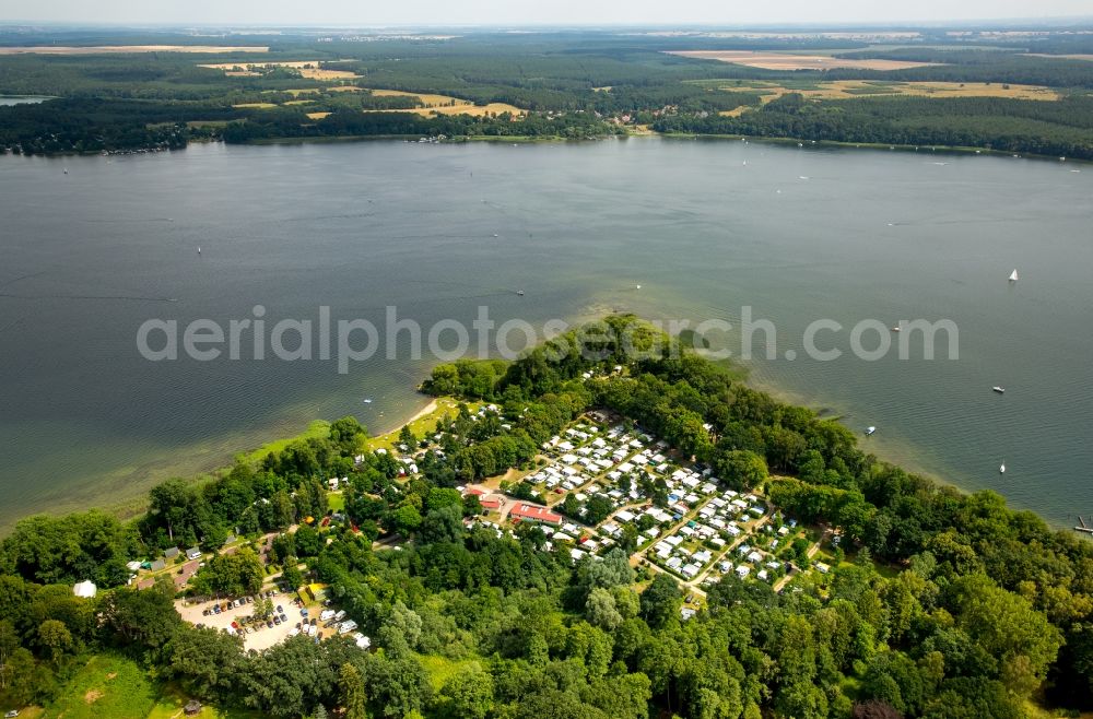 Plau am See from above - Camping with caravans and tents in Plau am See in the state Mecklenburg - Western Pomerania