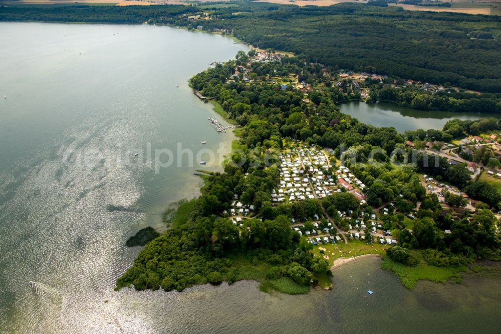 Aerial photograph Plau am See - Camping with caravans and tents in Plau am See in the state Mecklenburg - Western Pomerania