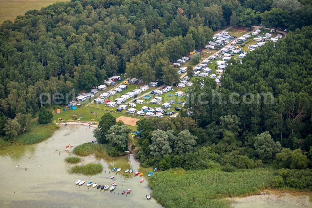 Aerial photograph Rechlin - Caravan and Camping Zelte- - and campground Boek - C16 offers a surfing and canoeing base and a kite surf route, located on the southeast shore of Lake Mueritz in Rechlin in Mecklenburg-Vorpommern