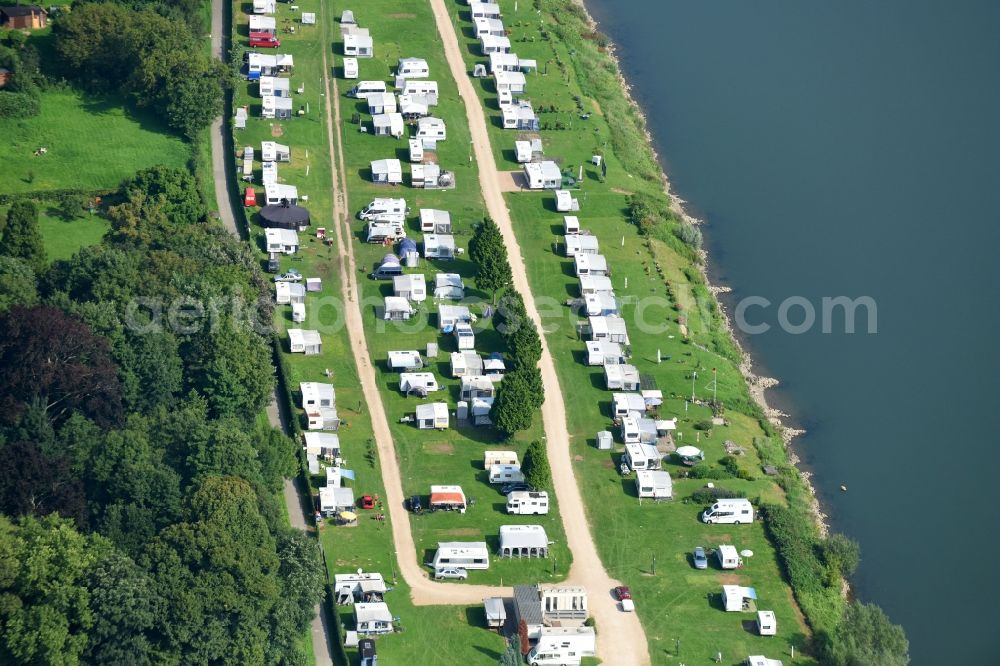 Aerial image Remagen - Camping with caravans and tents in Remagen in the state Rhineland-Palatinate, Germany