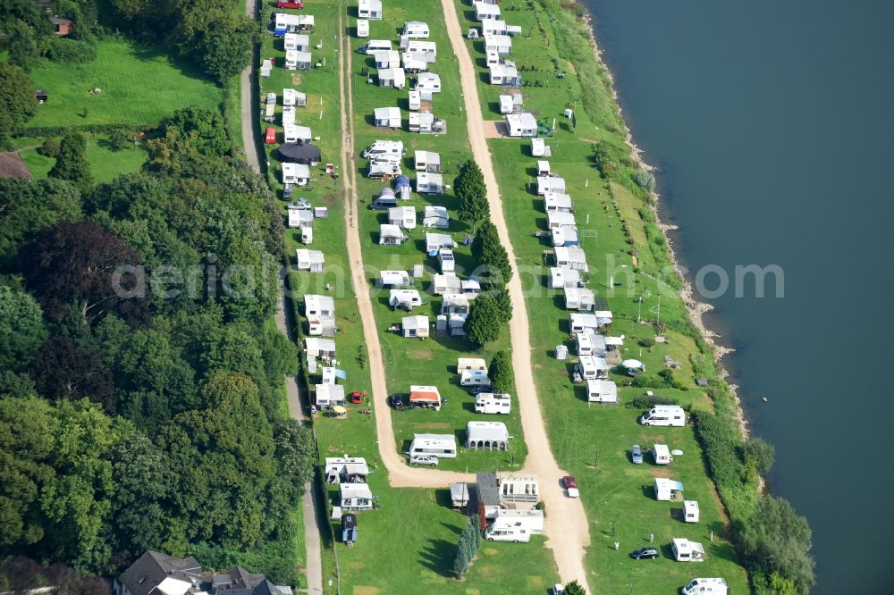 Aerial photograph Remagen - Camping with caravans and tents in Remagen in the state Rhineland-Palatinate, Germany