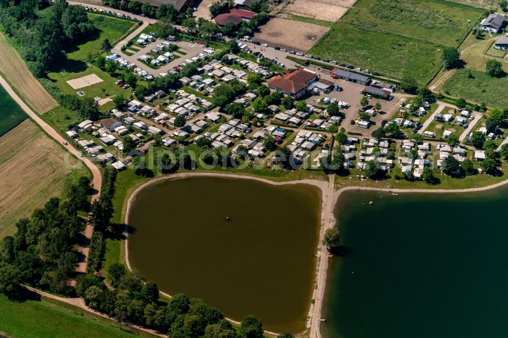 Forchheim from the bird's eye view: Camping with caravans and tents in Riegel am Kaiserstuhl in the state Baden-Wurttemberg, Germany