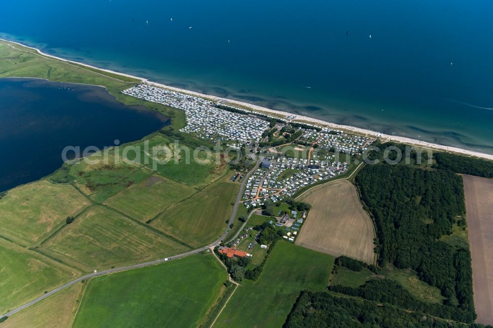 Aerial photograph Schubystrand - Camping with caravans and tents in Schubystrand in the state Schleswig-Holstein