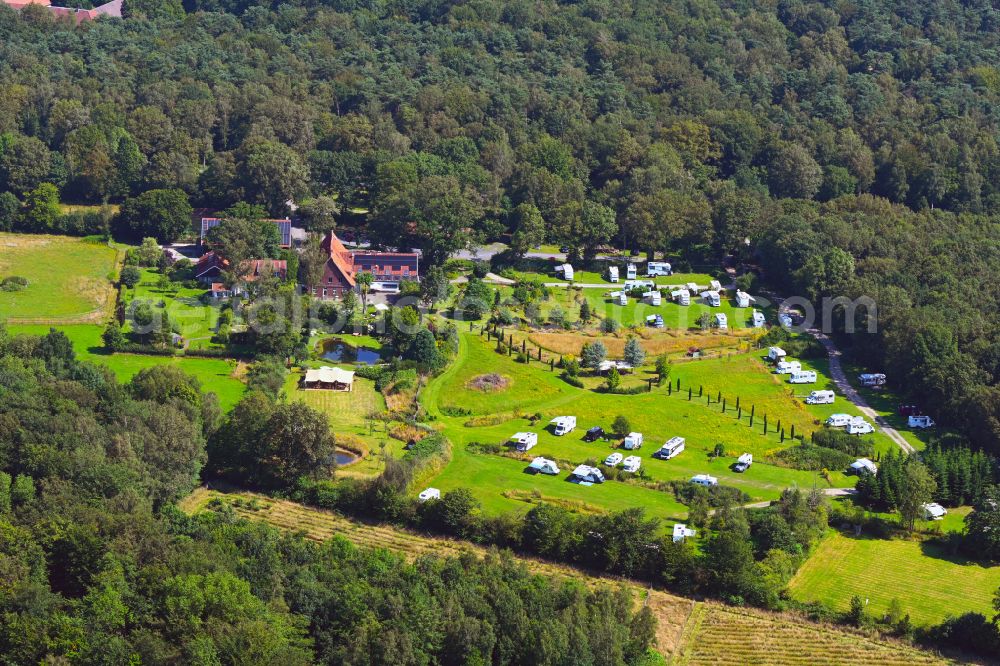 Telgte from the bird's eye view: Camping with caravans and tents on street Lauheide in Telgte in the state North Rhine-Westphalia, Germany