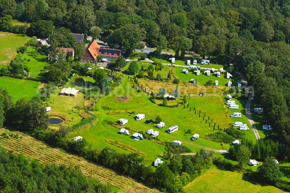 Aerial image Telgte - Camping with caravans and tents on street Lauheide in Telgte in the state North Rhine-Westphalia, Germany