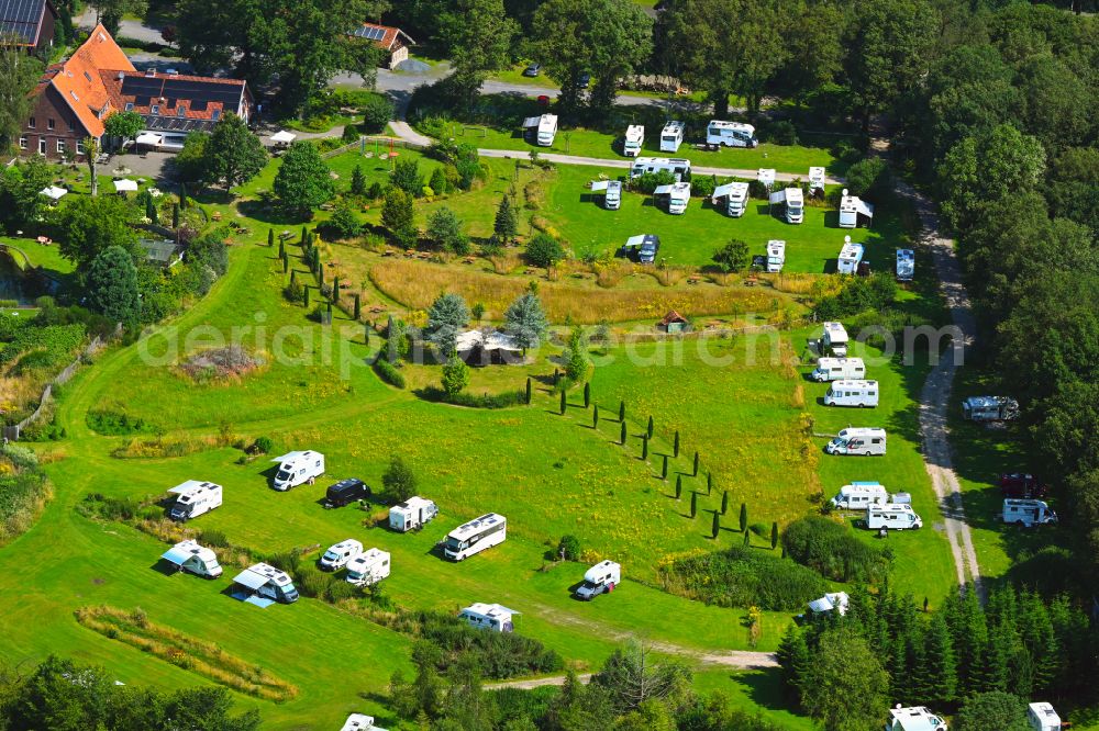 Aerial photograph Telgte - Camping with caravans and tents on street Lauheide in Telgte in the state North Rhine-Westphalia, Germany