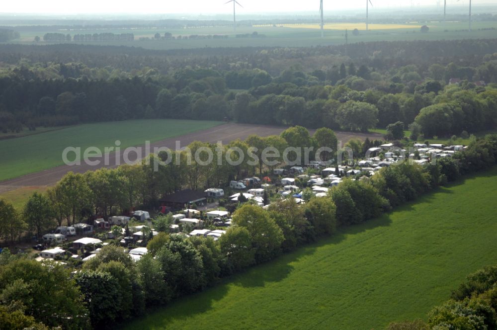 Aerial image Tiefensee - Camping with caravans and tents on street Schmiedeweg in Tiefensee in the state Brandenburg, Germany