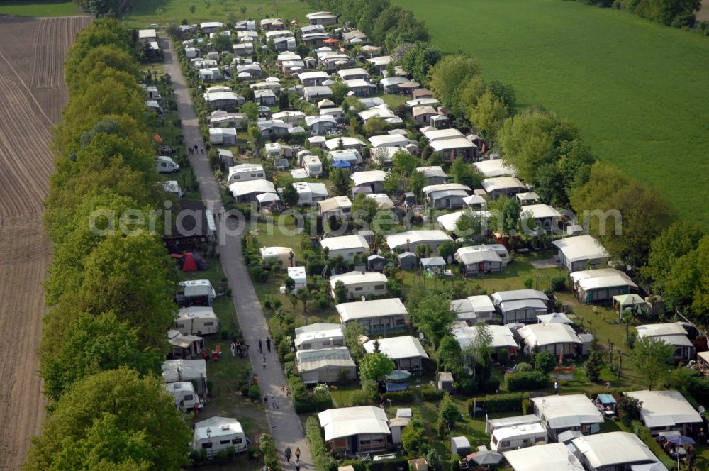 Aerial image Tiefensee - Camping with caravans and tents on street Schmiedeweg in Tiefensee in the state Brandenburg, Germany