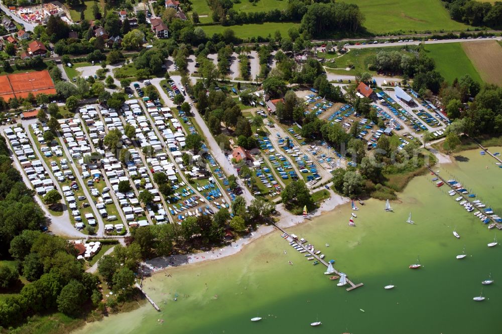 Aerial photograph Utting am Ammersee - Camping with caravans and tents in Utting am Ammersee in the state Bavaria, Germany