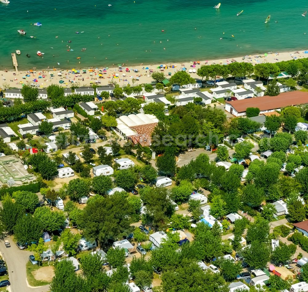 Lazise from the bird's eye view: Camping with caravans and tents in Veneto, Italy