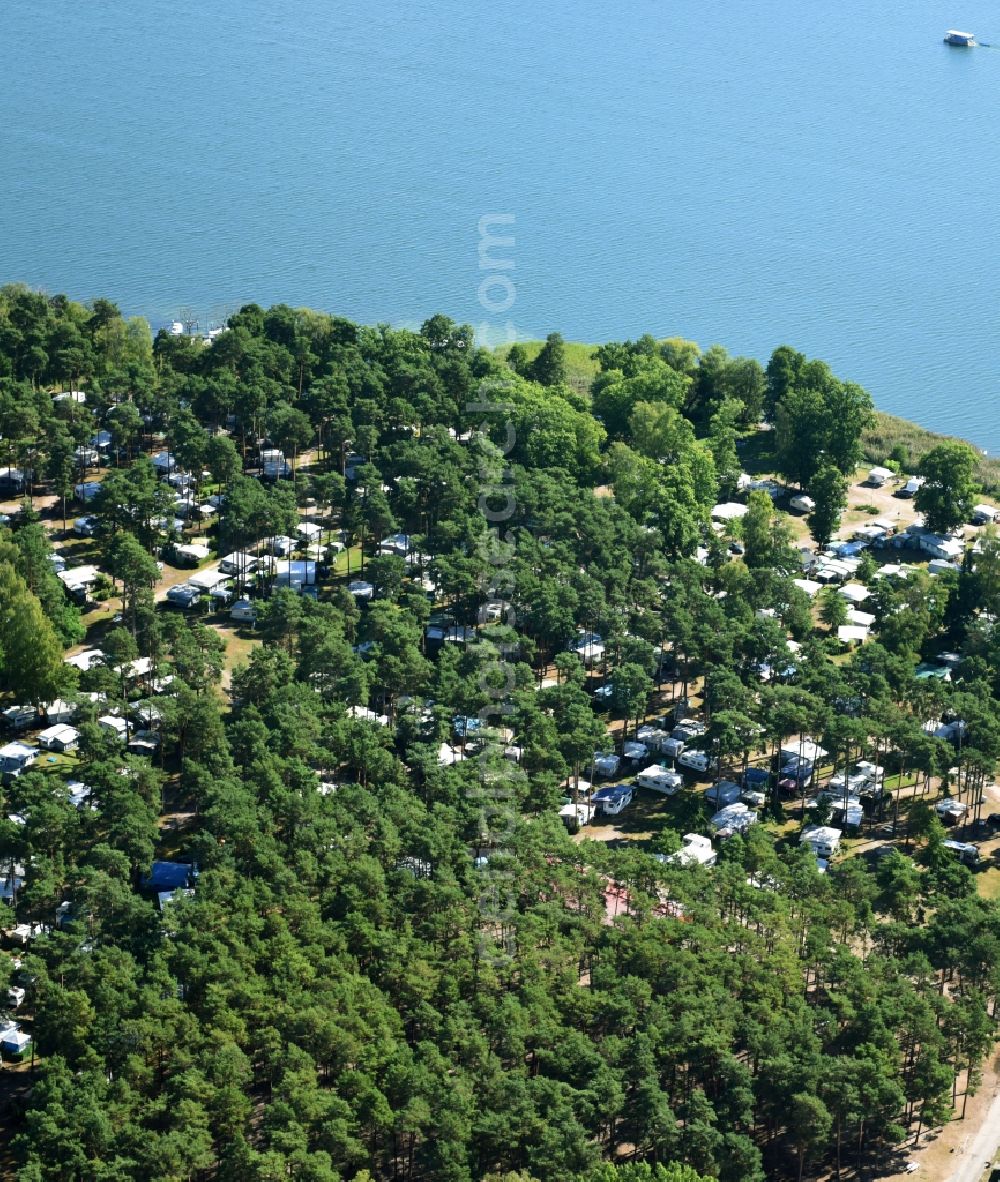 Wendisch Rietz from the bird's eye view: Camping with caravans and tents in Wendisch Rietz in the state Brandenburg