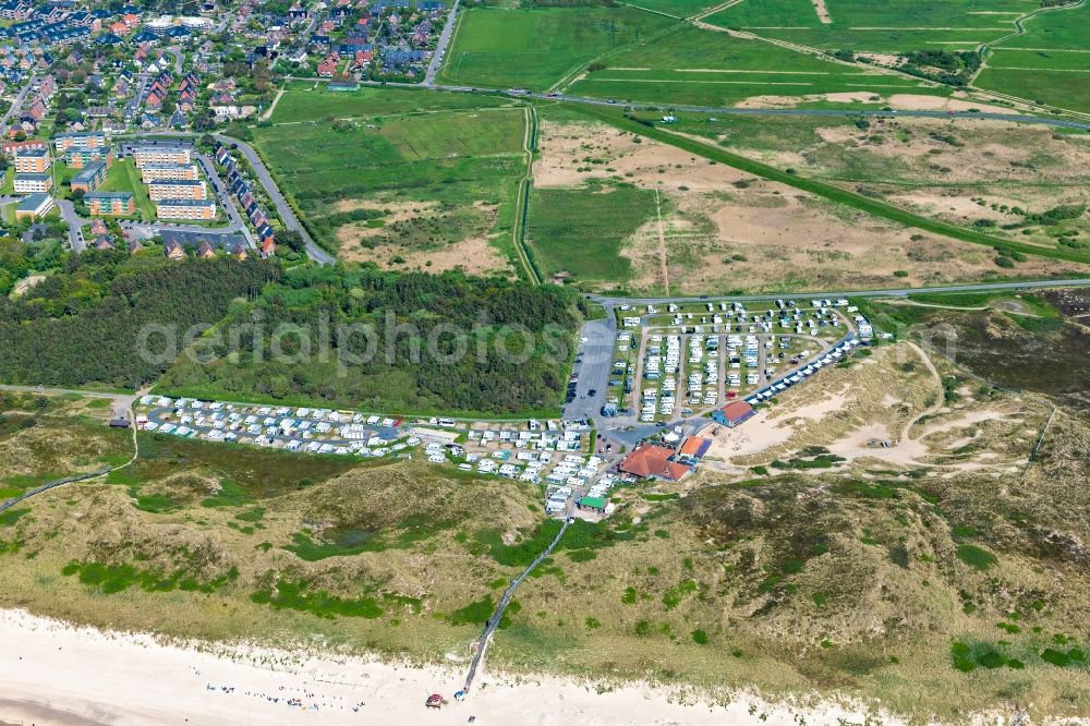 Sylt from above - Camping with caravans and tents in Westerland at Sylt in the state Schleswig-Holstein, Germany