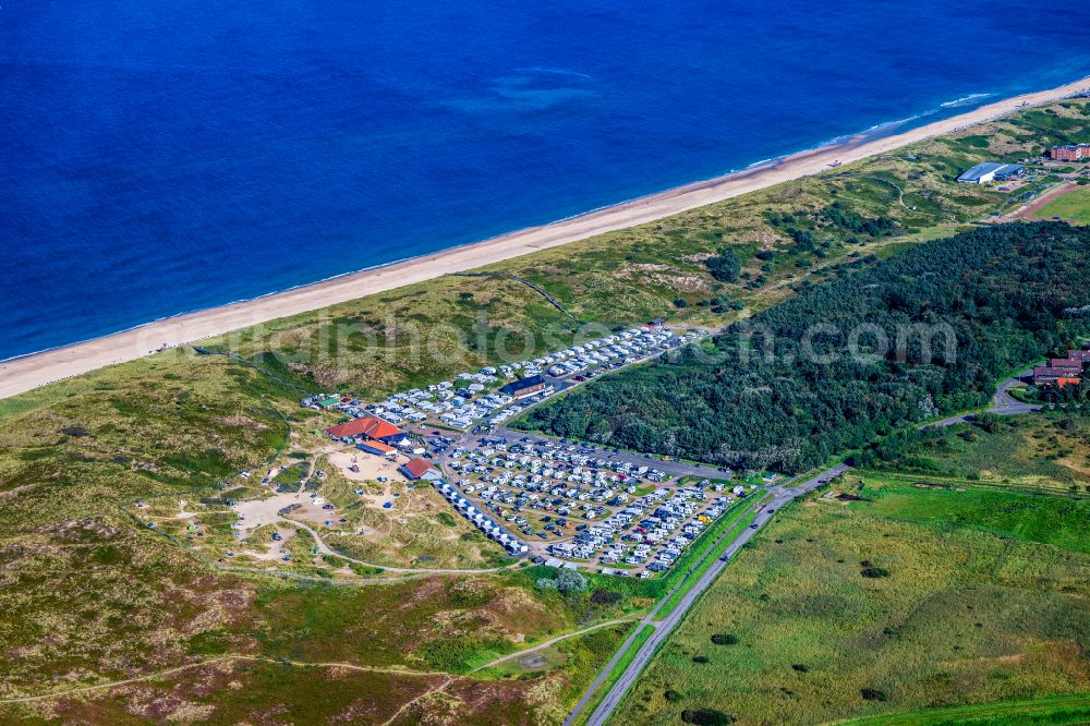 Sylt from above - Camping with caravans and tents in Westerland at Sylt in the state Schleswig-Holstein, Germany