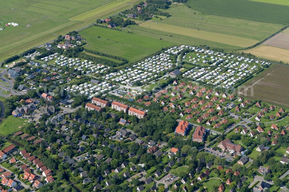 Wurster Nordseeküste from above - Camping with caravans and tents in Wurster north sea coast in the state Lower Saxony