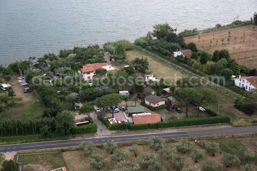 Bolsena from above - Campsites with caravans in the northern shore areas of Lake Bolsena in Val di Lago (Bolsena) in Lazio in Italy