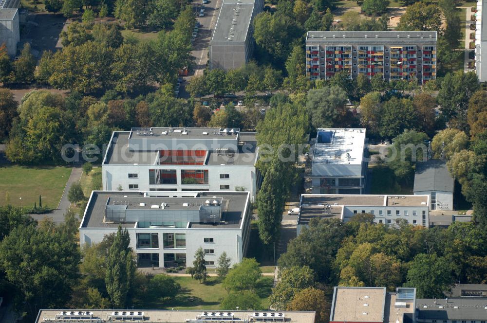 Aerial image Berlin - Blick auf den Biotechnologiepark / BiotechPark mit den Büro- und Laborgebäuden Erwin-Negelein-Haus, Otto-Warburg-Haus und Karl-Lohmann-Haus des Campus Berlin-Buch, sowie die Gebäude der Eckert & Ziegler AG und der Bebig GmbH.