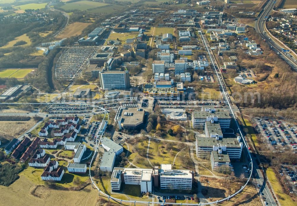 Aerial photograph Dortmund - Campus building of the University of Applied Sciences Dortmand and die Emil-Figge-Bibliothek on Emil-Figge-Strasse in Dortmund in the state North Rhine-Westphalia, Germany