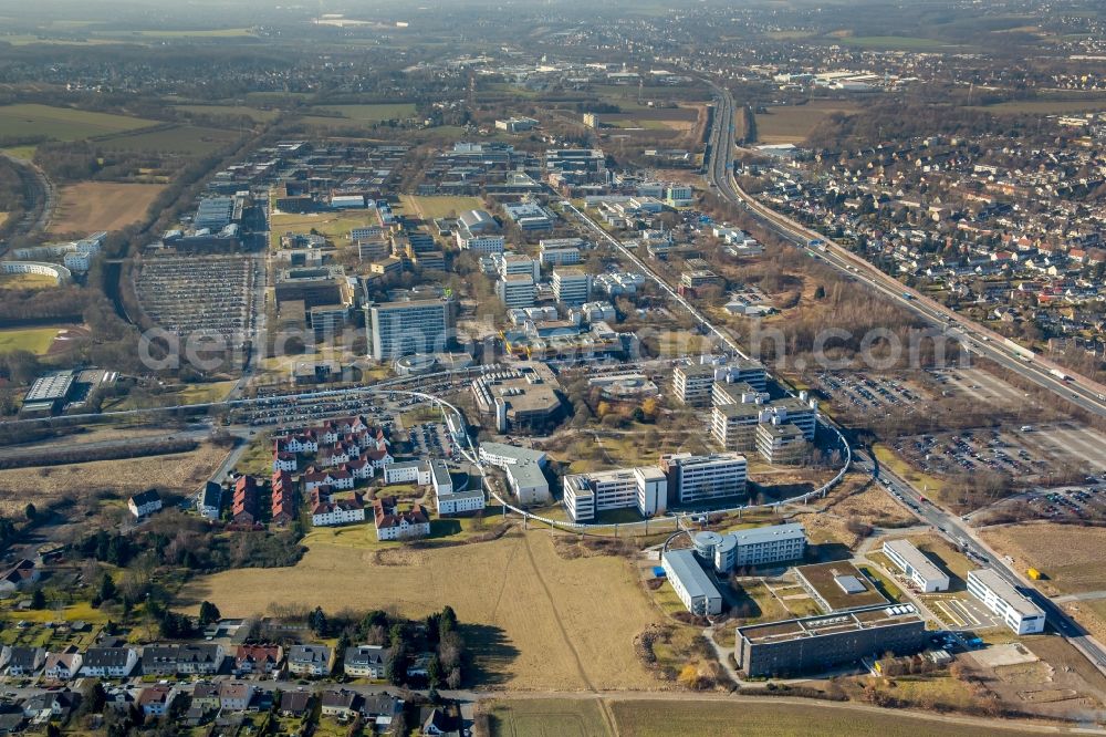 Dortmund from the bird's eye view: Campus building of the University of Applied Sciences Dortmand and die Emil-Figge-Bibliothek on Emil-Figge-Strasse in Dortmund in the state North Rhine-Westphalia, Germany