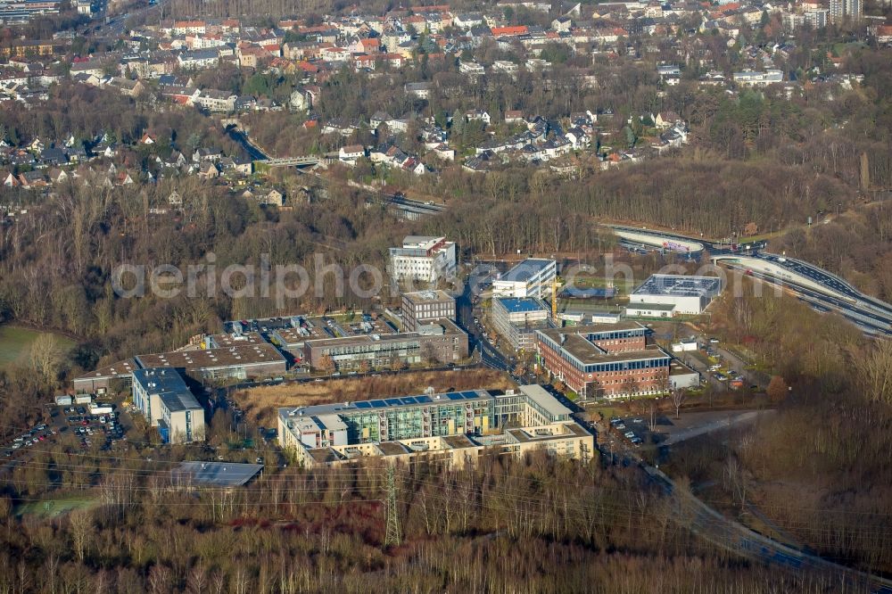 Aerial photograph Bochum - Campus building of the University of Applied Sciences EBZ Business School GmbH in the district Weitmar in Bochum in the state North Rhine-Westphalia