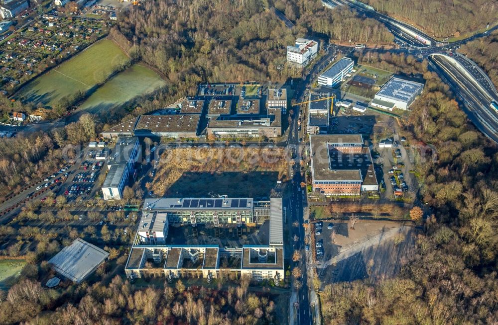 Aerial image Bochum - Campus building of the University of Applied Sciences EBZ Business School GmbH in the district Weitmar in Bochum in the state North Rhine-Westphalia