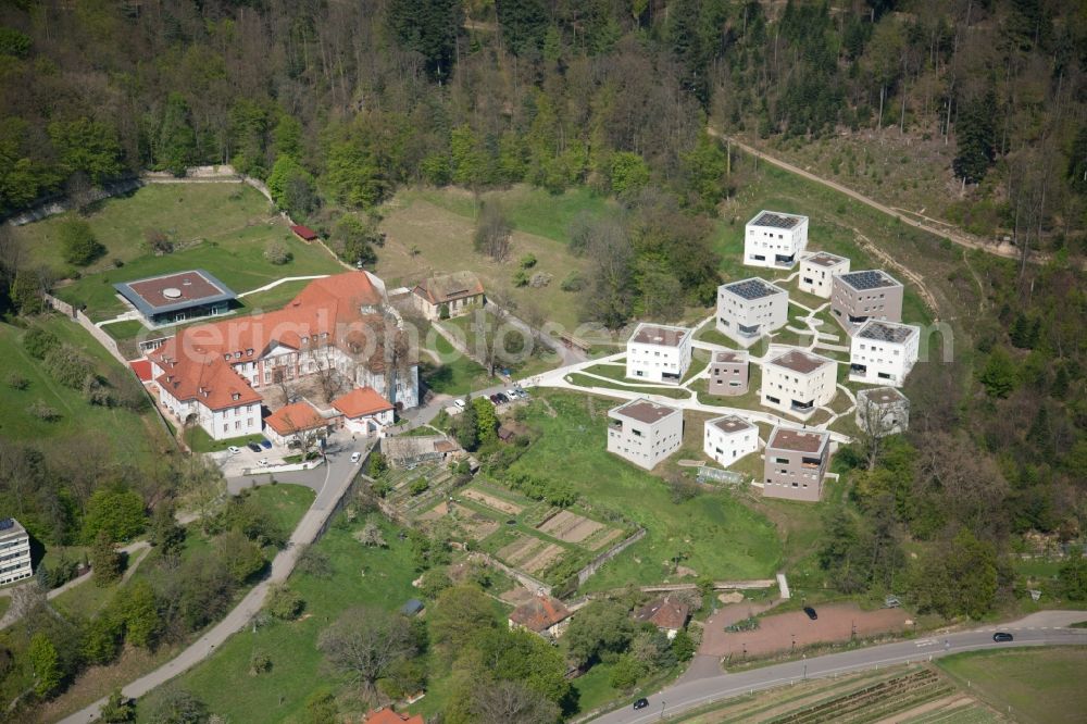 Aerial image Freiburg im Breisgau - Campus building of the University of Applied Sciences UWC Robert Bosch College (Privatschule) in the district Waldsee in Freiburg im Breisgau in the state Baden-Wuerttemberg, Germany