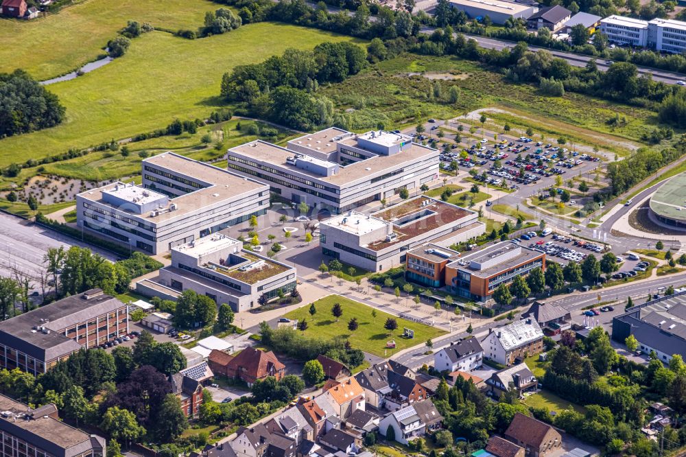 Aerial image Lippstadt - Campus building of the Hochschule Hamm-Lippstadt on street Dr.-Arnold-Hueck-Strasse in Lippstadt in the state North Rhine-Westphalia, Germany