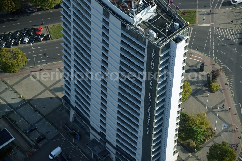 Aerial image Berlin - Campus building of the Technical University Berlin with the Institute for Language and Communications on Ernst-Reuter-Platz in Berlin in Germany