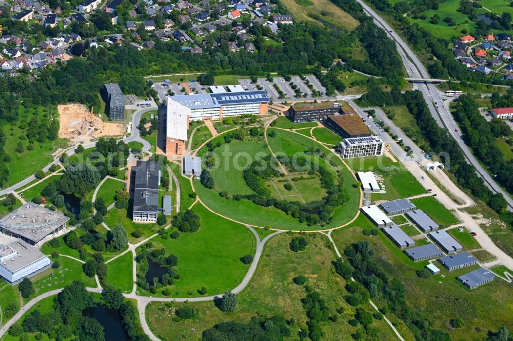 Flensburg from the bird's eye view: Campus building of the university EUF Europa-Universitaet Flensburg in the district Suenderup in Flensburg in the state Schleswig-Holstein, Germany