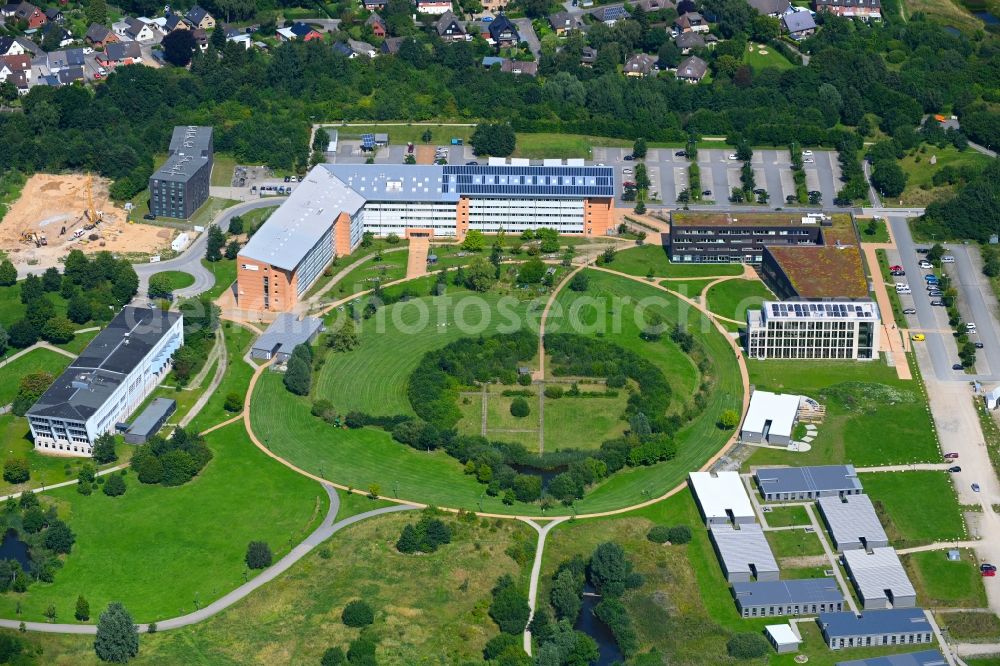 Flensburg from the bird's eye view: Campus building of the university EUF Europa-Universitaet Flensburg in the district Suenderup in Flensburg in the state Schleswig-Holstein, Germany