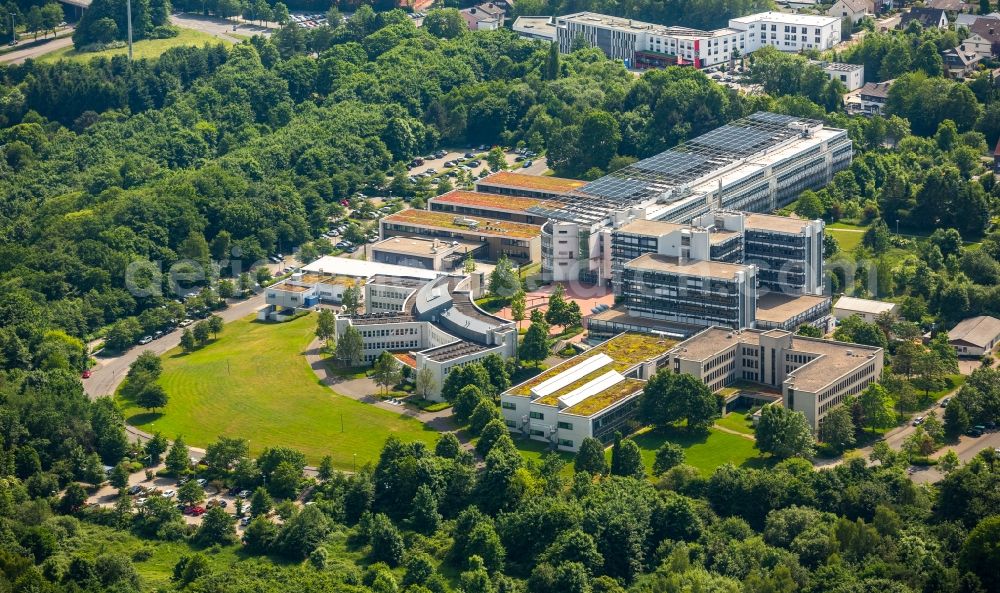 Aerial photograph Hagen - Campus building of the university FernUniversitaet Hagen / ESG / KSW along the Universitaetsstrasse in Hagen in the state North Rhine-Westphalia, Germany