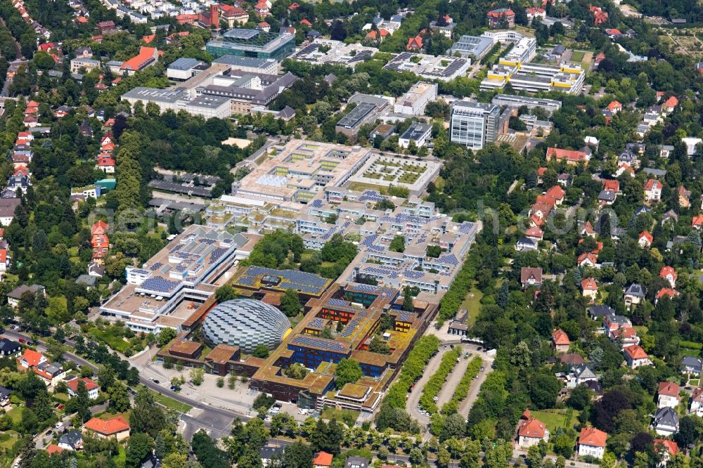 Berlin from the bird's eye view: Campus building of the university Freie Universitaet Berlin on Kaiserswerther Strasse in the district Dahlem in Berlin, Germany