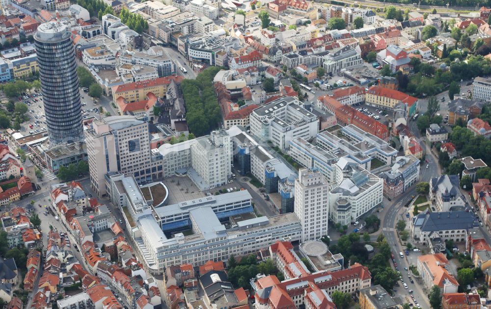 Aerial image Jena - Campus building of the university Friedrich-Schiller-Universitaet Jena on place Ernst-Abbe-Platz - Carl-Zeiss-Strasse in Jena in the state Thuringia, Germany