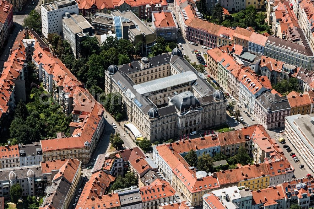 Graz from the bird's eye view: Campus building of the university TU Graz in Graz in Steiermark, Austria