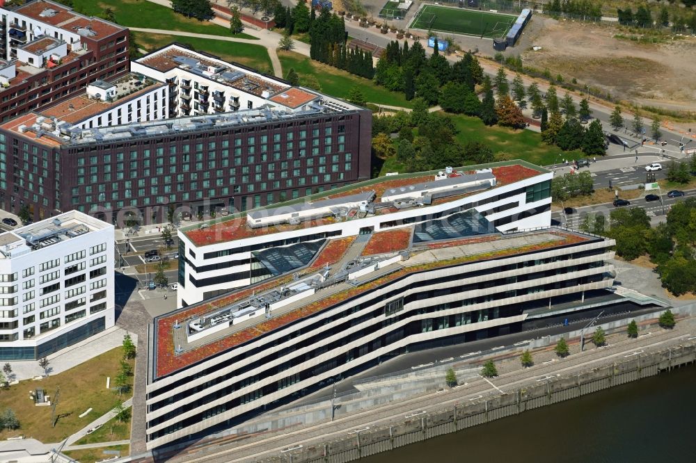 Aerial image Hamburg - Campus building of the university HafenCity Universitaet Hamburg at the Ueberseeallee along the Elbe in Hamburg, Germany