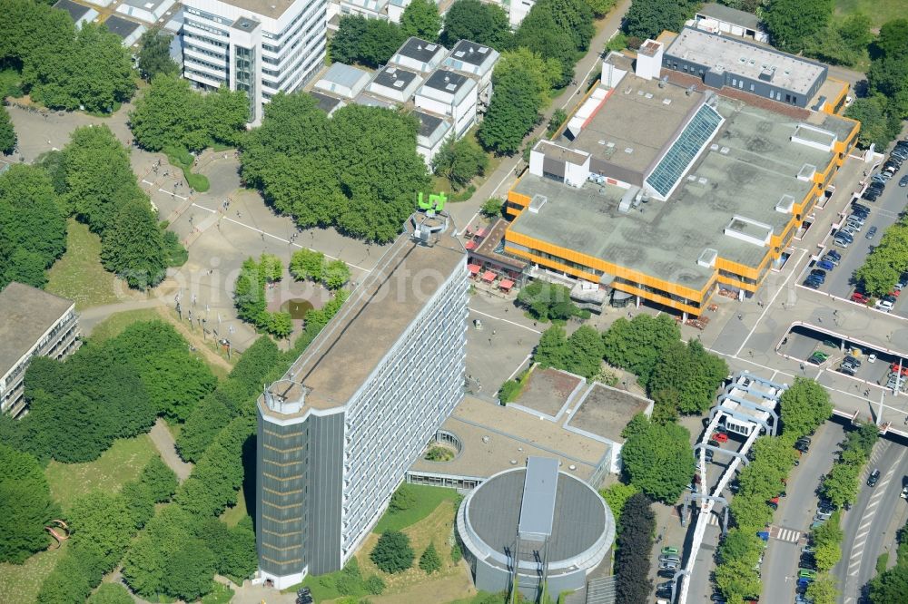 Aerial image Dortmund - Campus building of the university with the TU skyscraper and Audimax in Dortmund in the state North Rhine-Westphalia