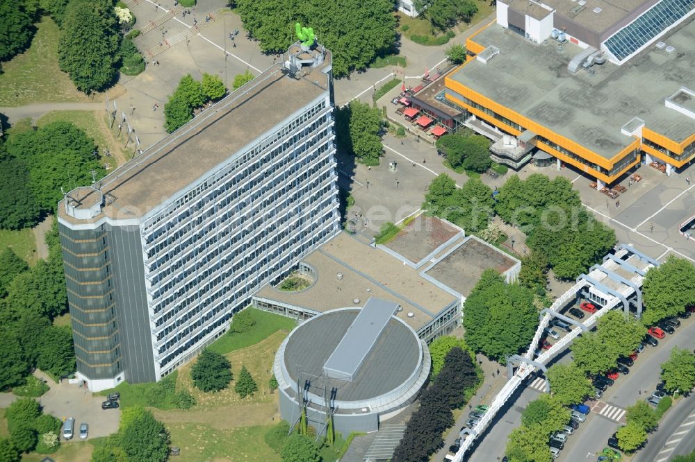 Dortmund from the bird's eye view: Campus building of the university with the TU skyscraper and Audimax in Dortmund in the state North Rhine-Westphalia