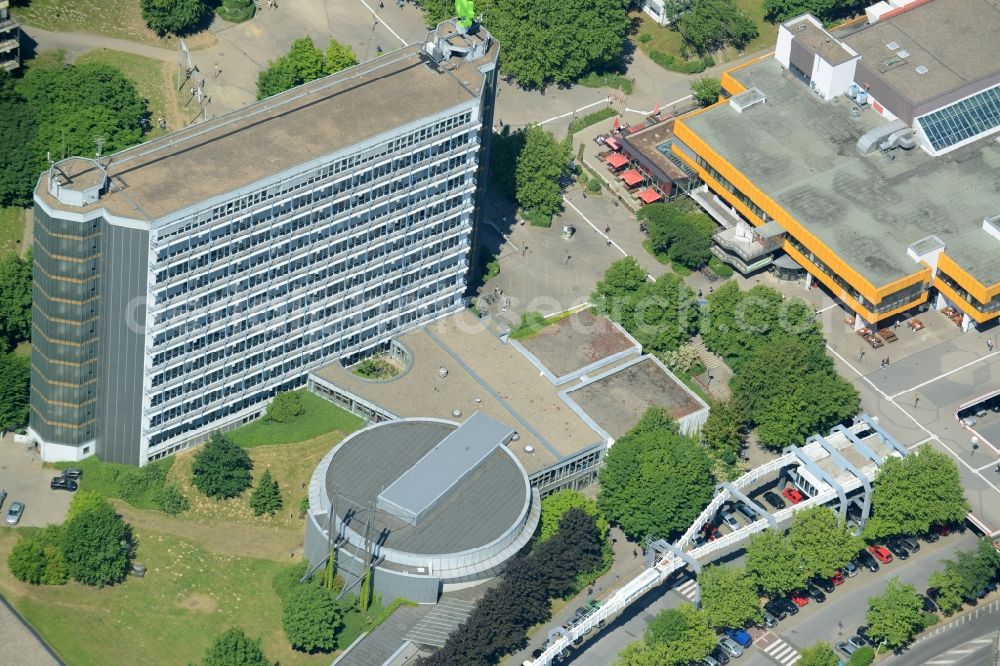 Aerial image Dortmund - Campus building of the university with the TU skyscraper and Audimax in Dortmund in the state North Rhine-Westphalia