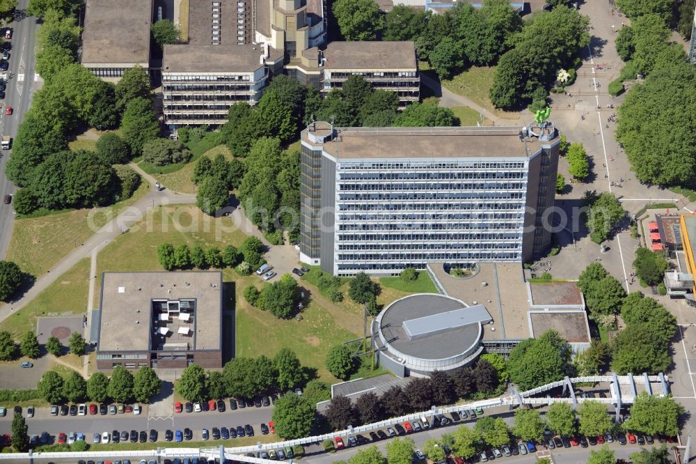 Dortmund from above - Campus building of the university with the TU skyscraper and Audimax in Dortmund in the state North Rhine-Westphalia