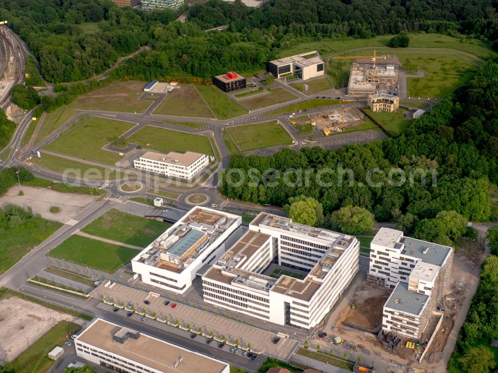 Aerial photograph Bochum - Campus building of the university Hochschule fuer Gesundheit on Gesundheitscampus in the district Bochum-Querenburg in Bochum at Ruhrgebiet in the state North Rhine-Westphalia, Germany